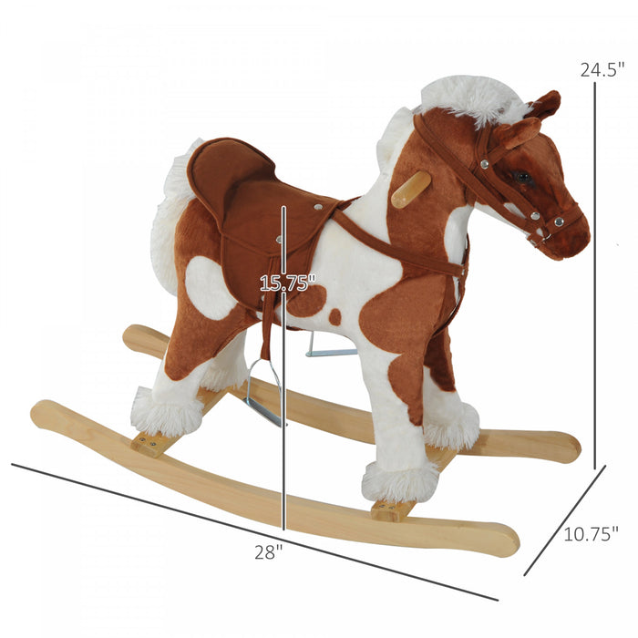 Qaba Kids Rocking Horse Ride On Toy For Toddler 3 Year Old With Nursery Rhyme Music And Light