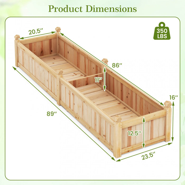 Costway Wooden Raised Garden Bed Outdoor Rectangular Planter Box Whth Drainage Holes, Natural