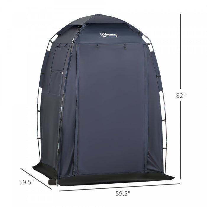 Outsunny 60\" X 60\" X 82\" Shower Tent Extra Wide Changing Room Privacy Portable Camping Shelters With Windows & Floor Mat, Dark Blue