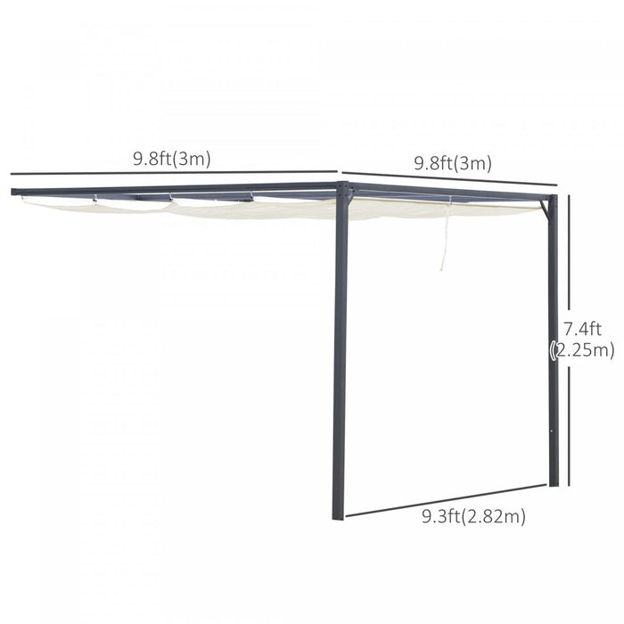 Outsunny 10'x10' Outdoor Pergola Gazebo With Retractable Canopy & Metal Frame & Pa Coated Sun Shelter Door Porch Cover, Cream White