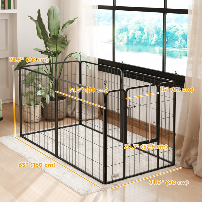 PawHut Dog Playpen, 31.5\"W Heavy-Duty Metal Puppy Play Pen, Pet Exercise Fences for Outside and Indoor, DIY Design with Door for Medium Dogs, 6 Panels, 31.5\"H