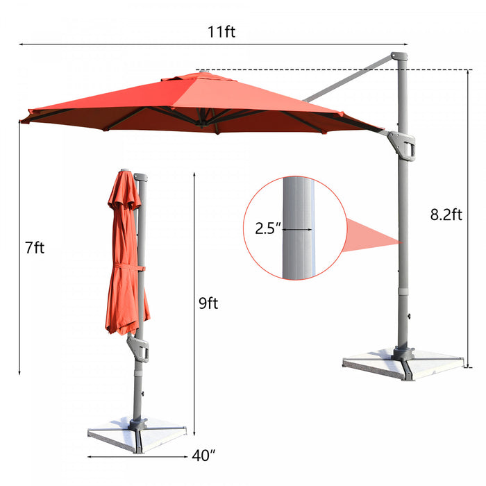 Costway 11ft Patio Offset Umbrella Cantilever Rotation Aluminum Tilt Cross Base Orange