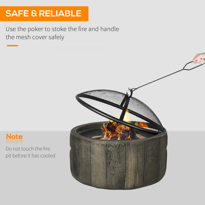 Outsunny 18\" Fire Pit Wood Burning Bowl With Spark Screen, Poker, Brown