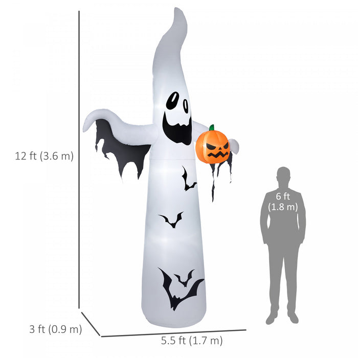 Homcom 12ft Inflatable Halloween Ghost With Pumpkin, Led Yard Display