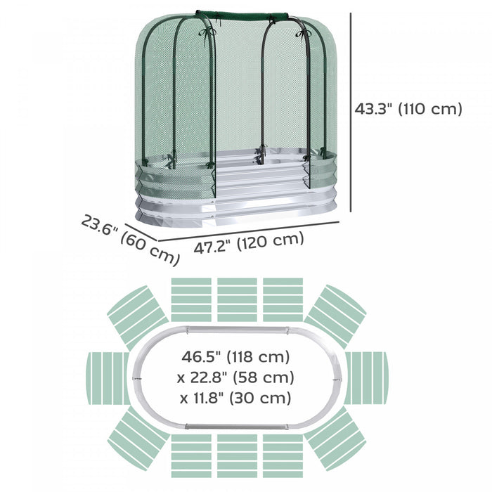 Outsunny Galvanized Raised Garden Bed With Crop Cage, Metal Planter Box