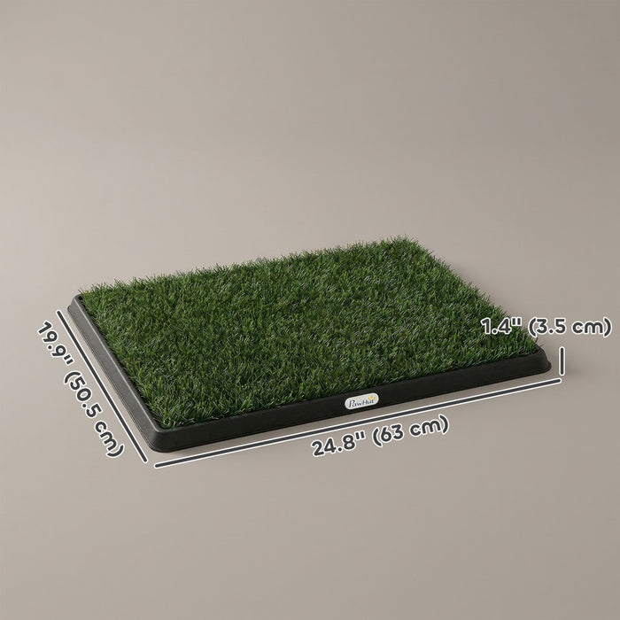 PawHut Dog Grass Pad with Tray, Artificial Grass Pet Training Toilet with Drainage Grid, 2 Grass Mats, Dog Potty Tray for Indoor Outdoor Use, Washable, 25\" x 20\", Black