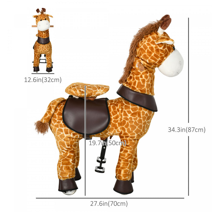 Qaba Ride On Horse Walking Horse Mechanical Rocking Horse Riding Pony Toy With Wheels Gift For 3-6 Years Girls Boys, Giraffe