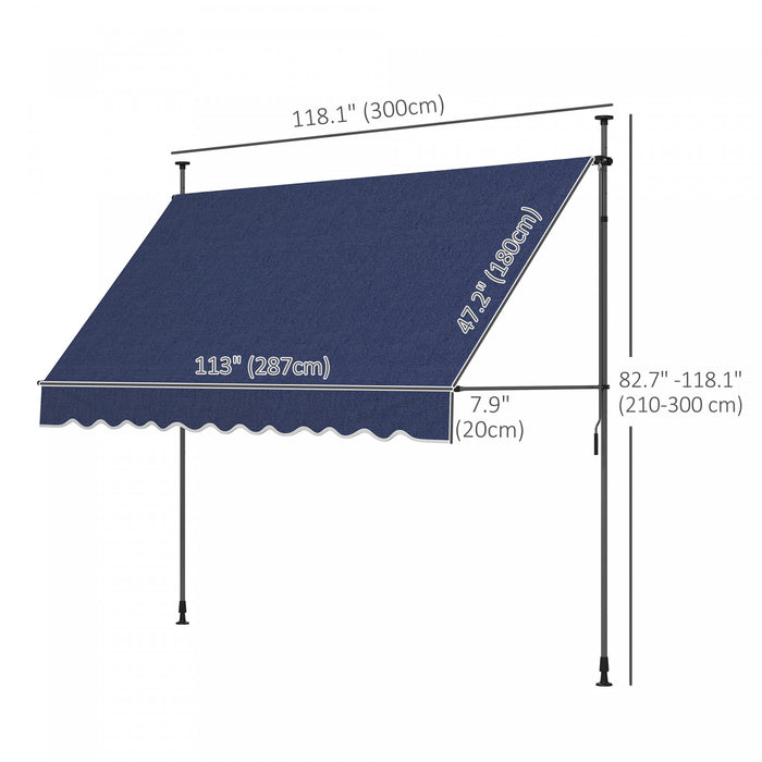 Outsunny 10' X 3' Retractable Awning, Freestanding & Non-screw, Blue