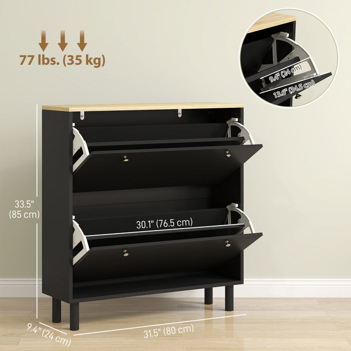 HOMCOM Narrow Shoe Storage Cabinet with Adjustable Shelves, Black