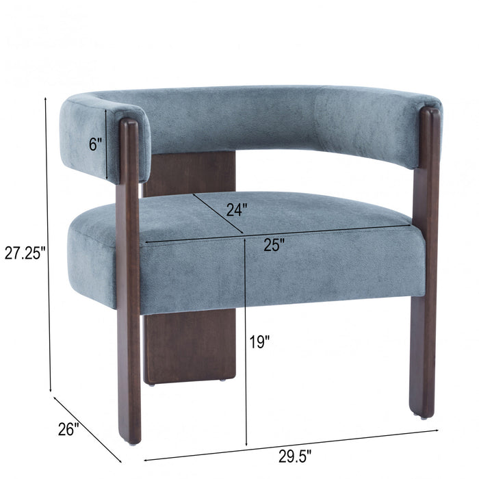 Olivia Velvet Upholstered Accent Armchair with Barrel Back Design and Rubber Wood Frame,Blue Accent Chair