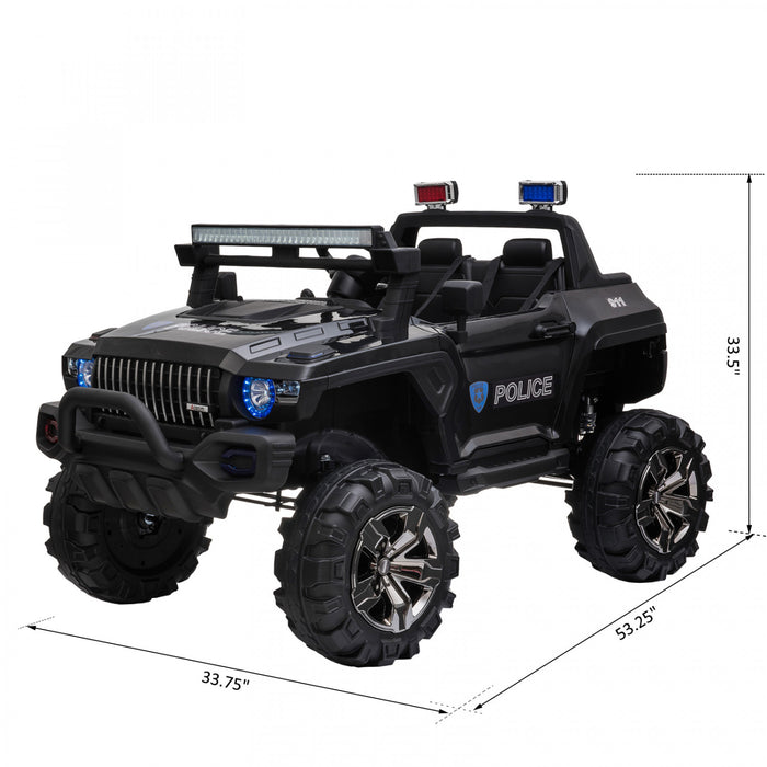 Aosom Kids Ride-on Car 12v Rc 2-seater Police Truck Electric Car For Kids With Full LED Lights, Mp3, Parental Remote Control (black)