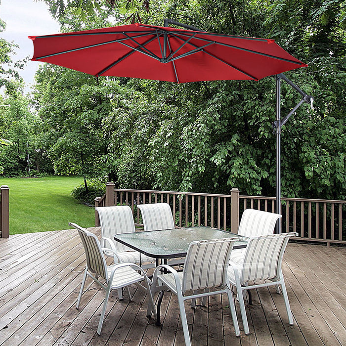 Costway 10' Hanging Umbrella Patio Sun Shade Offset Market W/ T Cross Base Burgundy