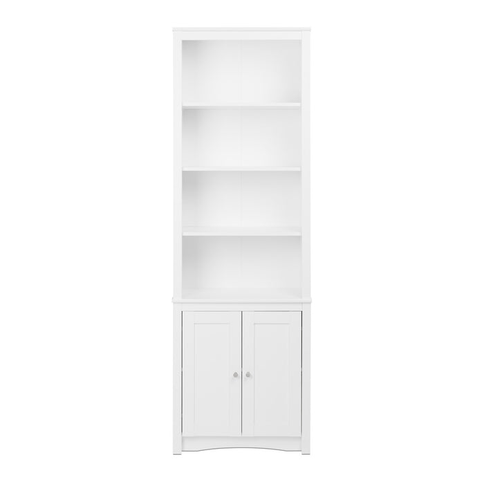 Tall Bookcase with Two Shaker Doors - White