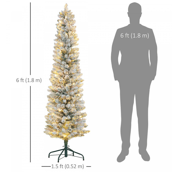 Homcom 6 Foot Snow Flocked Artificial Pencil Christmas Tree With Lights