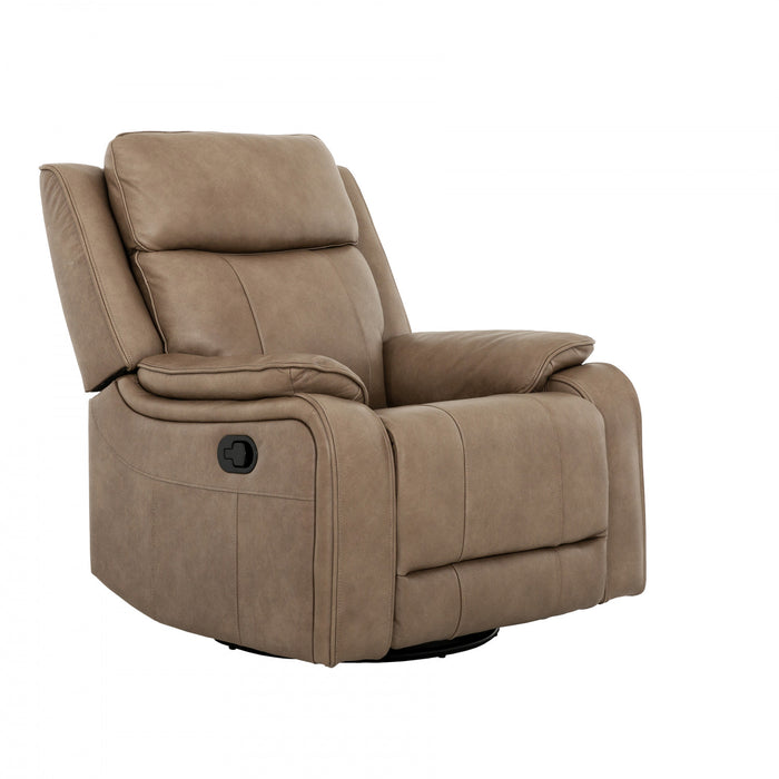 Marlow 37 in. Leather Match Swivel Glider Manual Recliner - Taupe