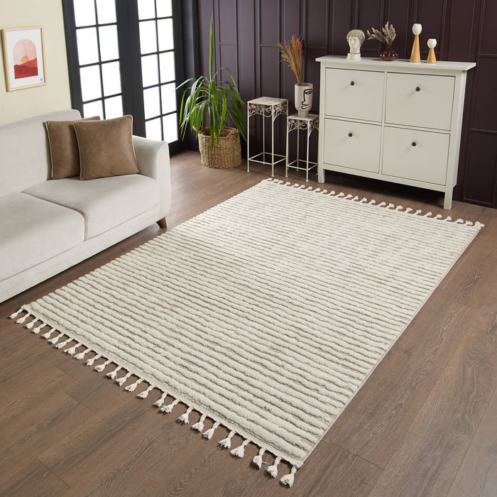 Quinto Beige Waves Shag Area Rug - 2'7\" x 8'