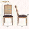 Oliver Solid Wood Rubberwood Dining Chair Set of 2 with Upholstered Seat Cane Backrest and Fluted Legs,Brown | Oliver lot de 2 chaises de salle a manger en bois massif (hevea) avec assise rembourree, dossier en cannage et pieds canneles, marron