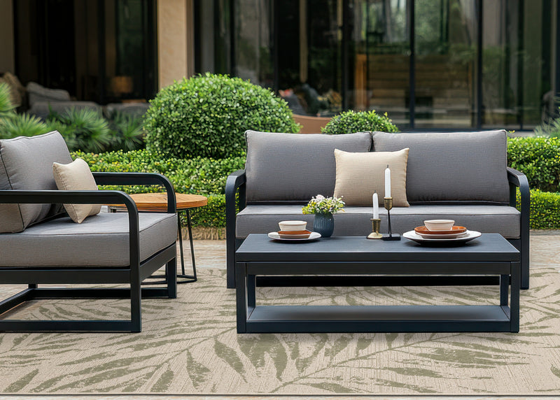 Jackson Taupe White Elegant Border Outdoor Rug, 7'10\" x 10'6\" Outdoor Area Rug