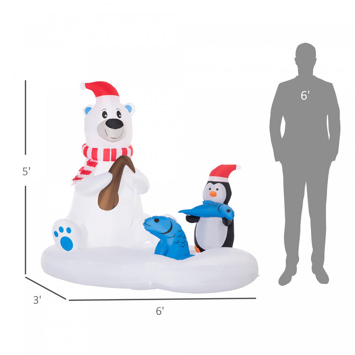 Outsunny 6ft Inflatable Christmas Polar Bear And Penguin Fishing