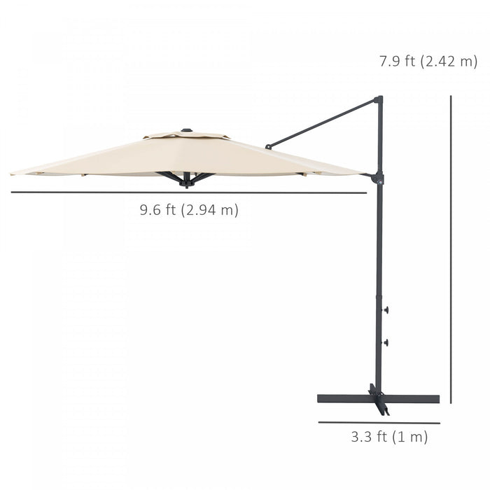 Outsunny 10ft Cantilever Patio Umbrella Offset Umbrella W/ Crank&tilt Khaki