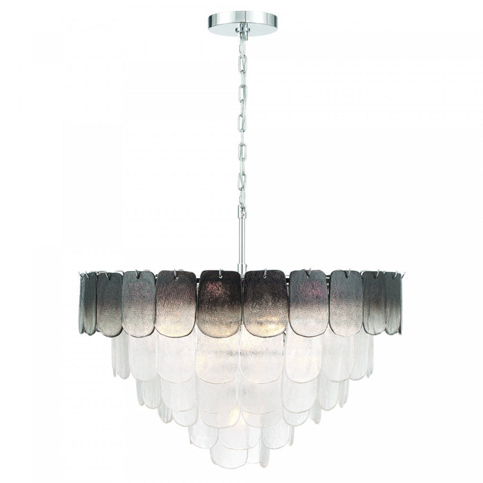 Bianca 19 Light Chandelier, Polished Nickel, Crystalline Smoke With Piastra Type Glassware