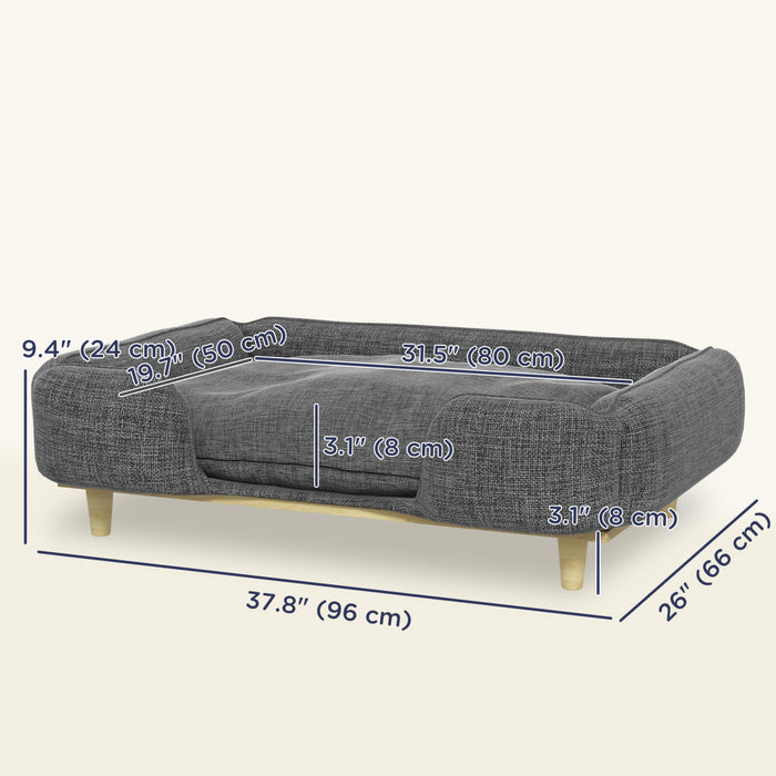 Pawhut Dog Sofa, Elevated Dog Couch For Large Dogs, Removable Washable Pet Sofa Cat Bed With Anti-slip Foot Pads, Dark Grey