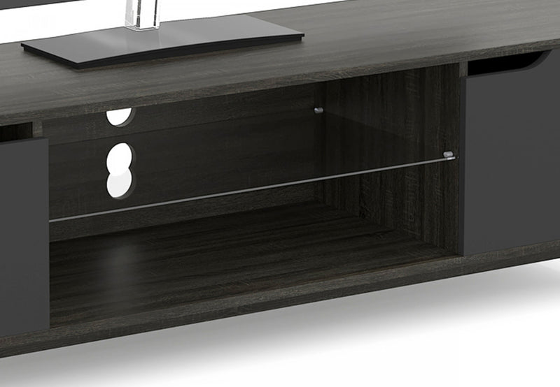 59” TV Stand With 2 Shelves and 2 Black Doors - Dark Grey Wood
