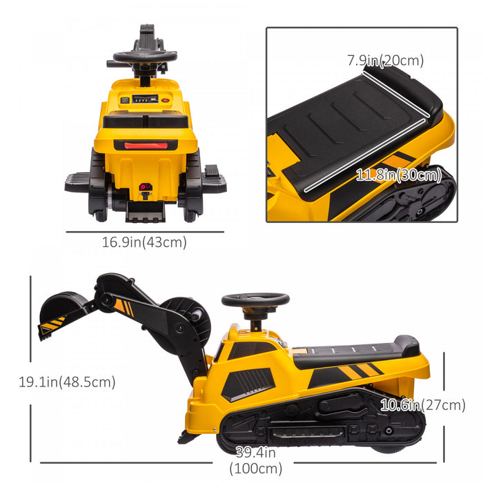 Aosom 6v Electric Powered Ride-On Tractor, 3 In 1 Electric Ride On Excavator, Bulldozer, Road Roller, Battery Powered Pretend Play Construction, For 18-48 Months - Yellow