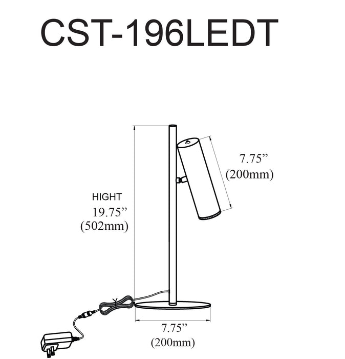 Dainolite Constance Table Lamp 6w Satin Chrome Finish Frosted Acrylic Diffuser