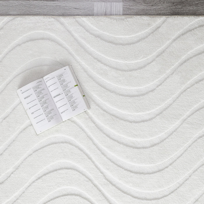 Pearl White Waves Washable Shag Area Rug 5'x7' Indoor Area Rug