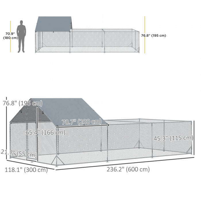 Pawhut Large Metal Chicken Coop, Hen Run House With Anti-ultraviolet Cover, Walk-in Poultry Cage For Ducks, Rabbits, Outdoor Backyard Farm, 19.7' X 9.8' X 6.4'