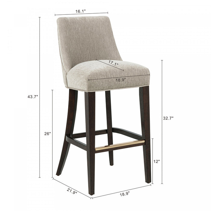 Beever Modern Chenille Wood Upholstered Barstool in Taupe - Set of 2 Bar Stool