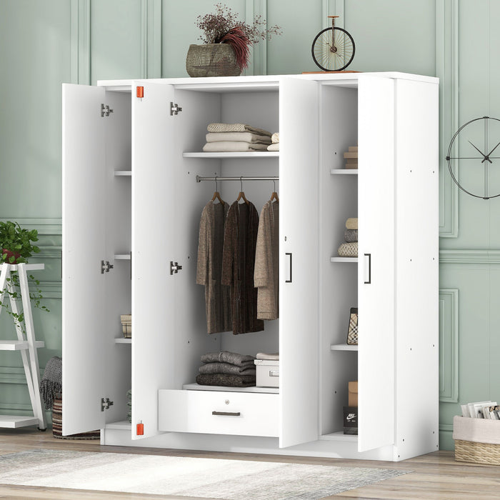 Christ 59.2\" 4-door Wooden Wardrobe With Drawer And Hanging Storage, White