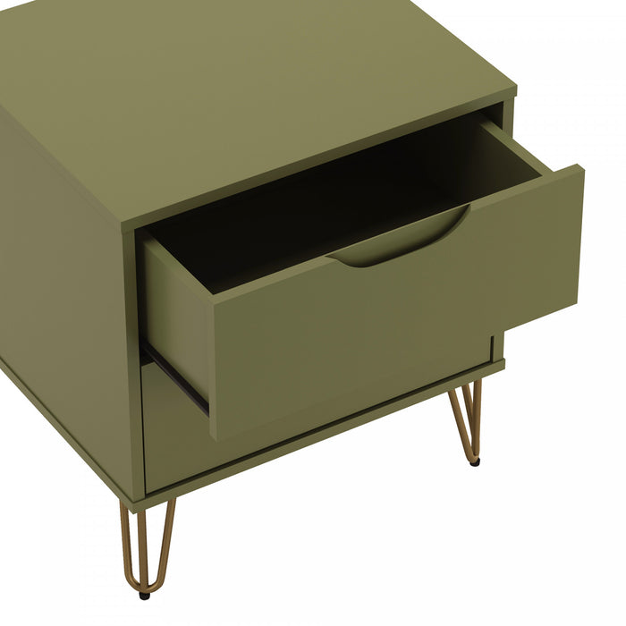 Avira Mid-Century Modern 20\" Nightstand in Olive Green (2-Drawer)