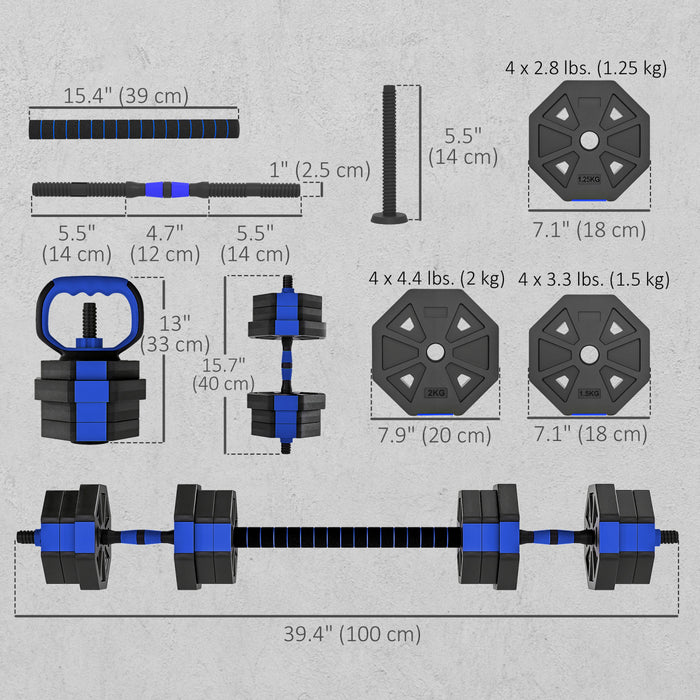 Soozier 6-in-1 Adjustable Dumbbell Set, 44lbs Free Weights Set, Blue