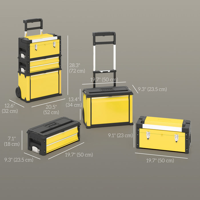 Homcom 3-in-1 Tool Box Storage System, Stackable Steel Toolbox, Yellow