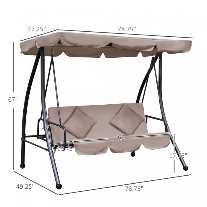 Outsunny Patio Swing Chair, 3 Person Convertible Hammock, Outdoor Lounge Bed, Cushioned With Tilt Canopy, Beige
