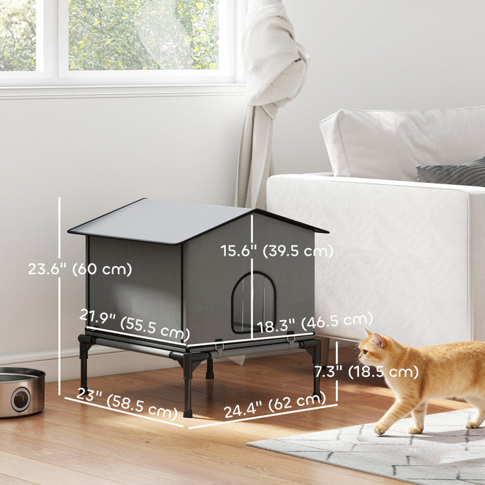 PawHut Outdoor Cat House, Waterproof Insulated Cat Kennel with Elevated Base, Cushion, Foldable Feral Kitty Shelter for Indoor Outdoor Kittens, Grey