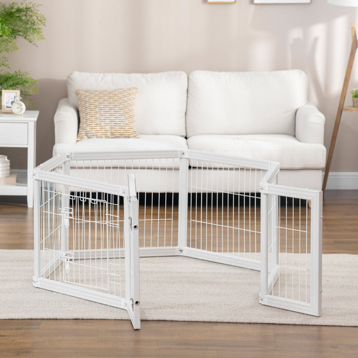 Pawhut Dog Playpen, 6 Panels 24.5\" Heavy Duty Pet Playpen, Foldable Dog Exercise Pen With Door Indoor Outdoor, White