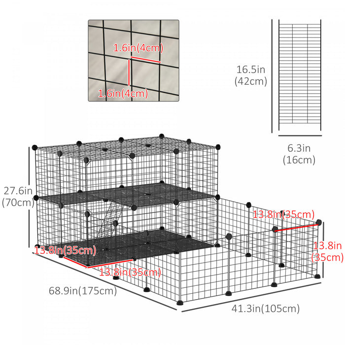 Pawhut Small Animal Cage Rabbit Cage With Door, Guinea Pig Playpen, Small Animal Fence For Bunny, Chinchilla, Freret, Chinchilla, Indoor And Outdoor Use, Total 46 Panels, 68.9\" X 41.3\" X 27.6\"