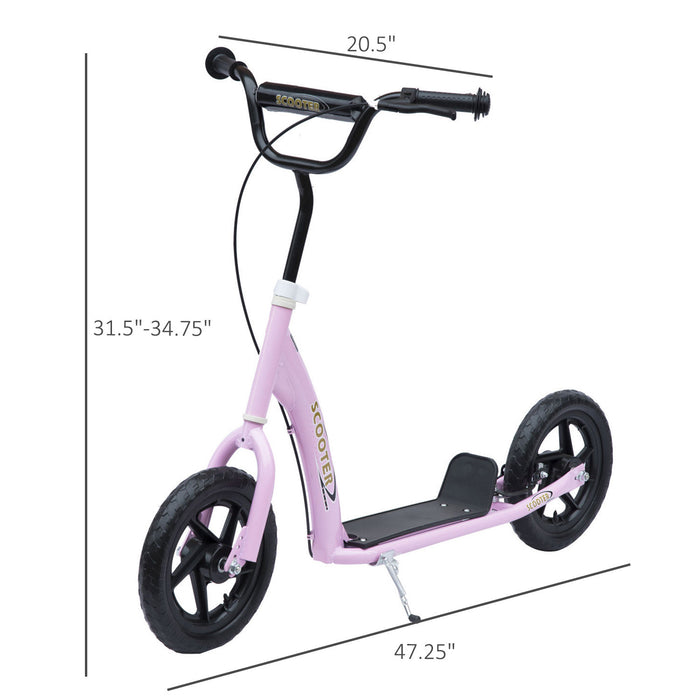 Homcom Kids Scooter Street Bike Bicycle For Teens Ride On Toy W/ 12'' Tire For 5-12 Year Old Pink