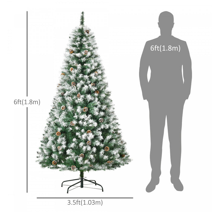 Homcom 6ft Snow Flocked Artificial Christmas Tree With 800 Realistic Branches And 61 Pine Cones