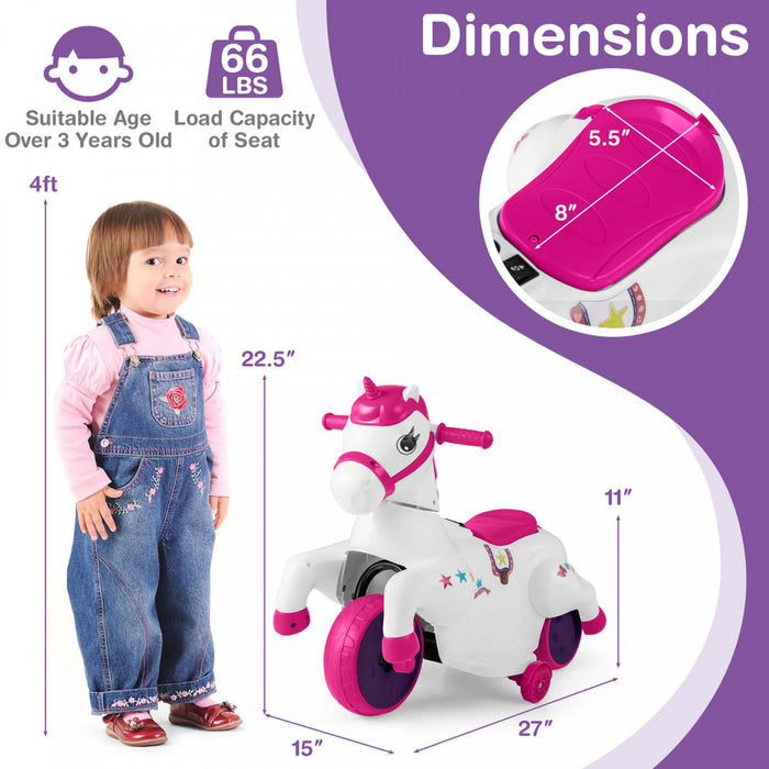 Costway 12v Kids Ride On Unicorn Toy With Training Wheels Music One-button Start Horse Toy Red