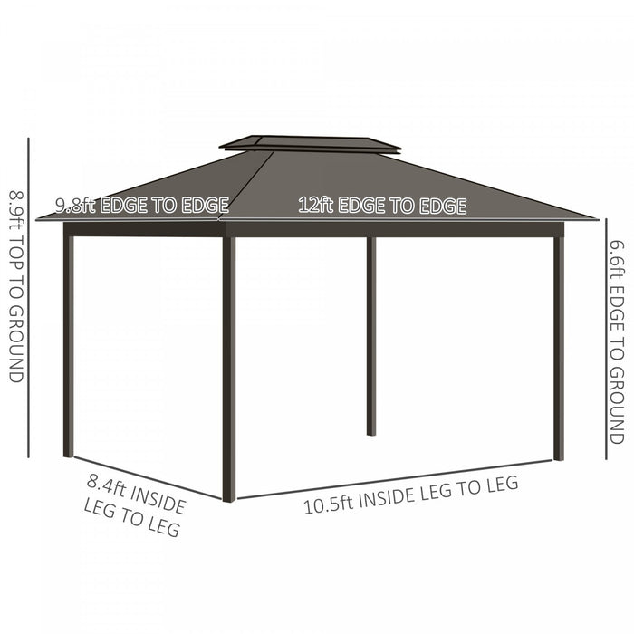 Outsunny 10' X 12' Hardtop Gazebo, Aluminum Frame Garden Sun Shelter With Double Tier Metal Roof, Mosquito Netting, Curtains, And Hanging Hook, Grey
