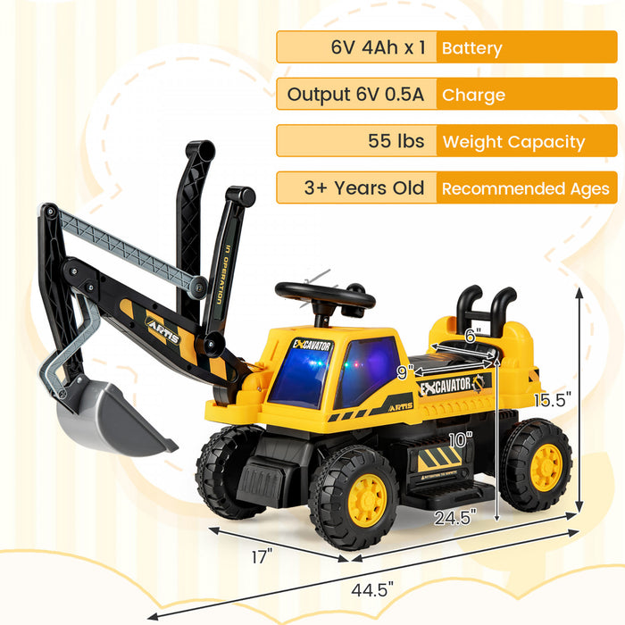 Costway Kids Ride On Excavator Digger Electric Construction Vehicles With Lights & Music
