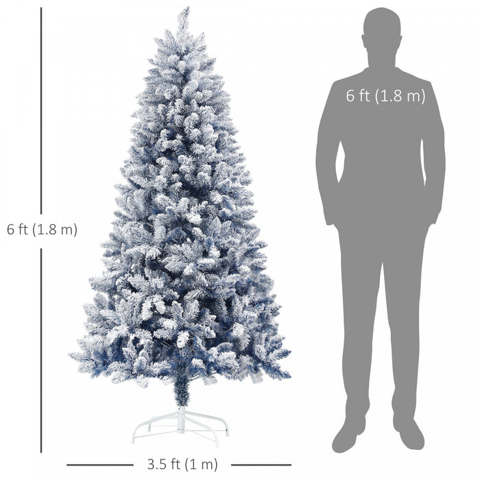 Homcom 6 Ft Artificial Christmas Tree With Snow Flocked Branches, Hinge