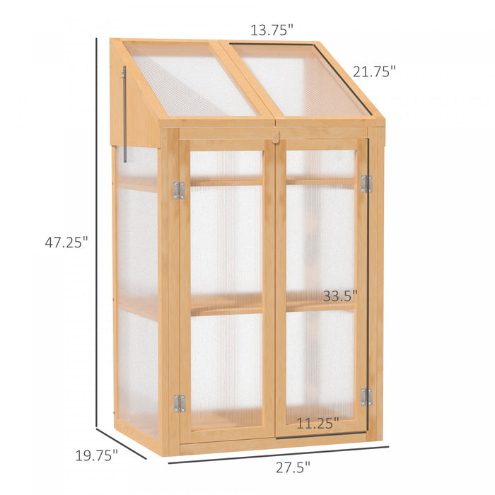 Outsunny Wooden Cold Frame Greenhouse, Raised Planter Bed Protection With Openable Top And 3 Shelves For Outdoor Indoor, 27.5\" X 19.75\" X 47.25\", Brown