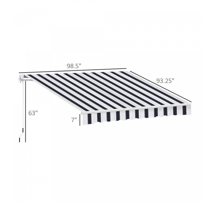 Outsunny 8' x 7' retractable awning, patio awnings, sunshade shelter with 280g/m² Uv & Water-resistant Fabric And Aluminum Frame For Deck, Balcony, Yard, Blue And White