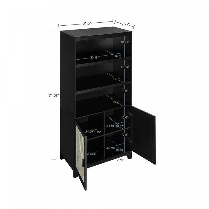 Sheridan Mid-Century Modern 31\" Bookcase Cabinet in Black (7-Shelf) - Set of 2