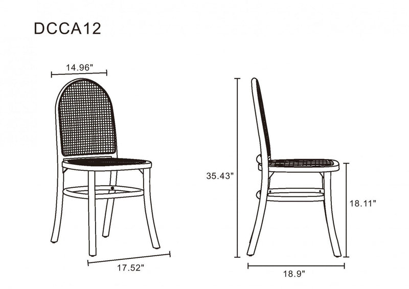 Paragon Industry Chic Cane Back Wood Upholstered Dining Chair in Black and Gray - Set of 4